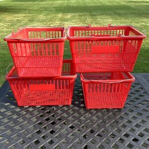 4 Red Plastic Hand Held Shopping Baskets